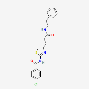molecular formula C21H20ClN3O2S B2844800 4-chloro-N-(4-(3-oxo-3-(phenethylamino)propyl)thiazol-2-yl)benzamide CAS No. 1021227-77-9