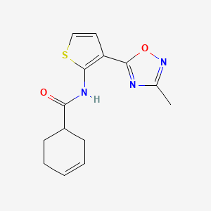 N-(3-(3-methyl-1,2,4-oxadiazol-5-yl)thiophen-2-yl)cyclohex-3-enecarboxamide