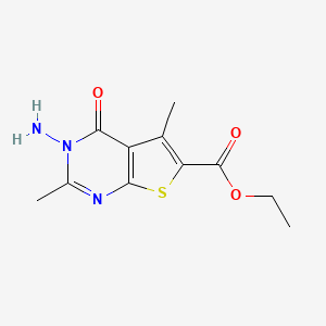 molecular formula C11H13N3O3S B2844859 3-Amino-2,5-dimethyl-4-oxo-3,4-dihydro-thieno[2,3-d]pyrimidine-6-carboxylic acid ethyl ester CAS No. 300573-77-7