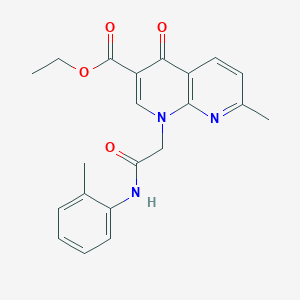molecular formula C21H21N3O4 B2844868 Ethyl 7-methyl-4-oxo-1-(2-oxo-2-(o-tolylamino)ethyl)-1,4-dihydro-1,8-naphthyridine-3-carboxylate CAS No. 932456-83-2