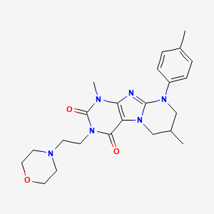 molecular formula C23H30N6O3 B2844875 1,7-二甲基-9-(4-甲基苯基)-3-(2-吗啉-4-基乙基)-7,8-二氢-6H-嘧啶并[7,8-a]嘧啶-2,4-二酮 CAS No. 848063-51-4