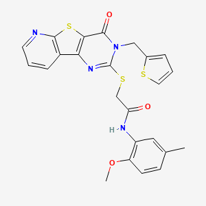 molecular formula C24H20N4O3S3 B2844898 N-(2-methoxy-5-methylphenyl)-2-((4-oxo-3-(thiophen-2-ylmethyl)-3,4-dihydropyrido[3',2':4,5]thieno[3,2-d]pyrimidin-2-yl)thio)acetamide CAS No. 1031969-75-1