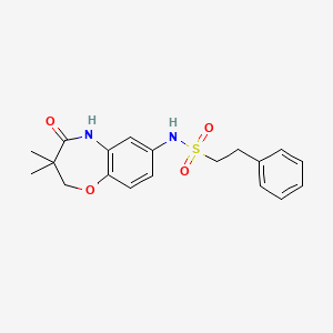 molecular formula C19H22N2O4S B2844926 N-(3,3-二甲基-4-氧代-2,3,4,5-四氢苯并[b][1,4]噁唑-7-基)-2-苯基乙磺酰胺 CAS No. 922004-84-0
