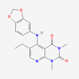 molecular formula C18H18N4O4 B2844933 5-(苯并[d][1,3]二噁杂环-5-基氨基)-6-乙基-1,3-二甲基吡啶并[2,3-d]嘧啶-2,4(1H,3H)-二酮 CAS No. 946252-84-2
