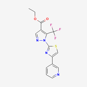molecular formula C15H11F3N4O2S B2844943 ethyl 1-[4-(3-pyridinyl)-1,3-thiazol-2-yl]-5-(trifluoromethyl)-1H-pyrazole-4-carboxylate CAS No. 955966-81-1
