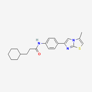 molecular formula C21H25N3OS B2844950 3-cyclohexyl-N-(4-(3-methylimidazo[2,1-b]thiazol-6-yl)phenyl)propanamide CAS No. 893989-15-6