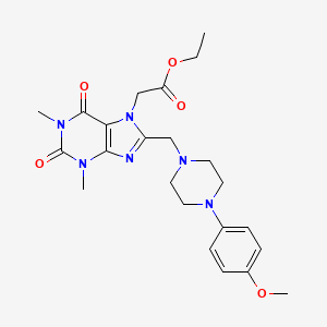molecular formula C23H30N6O5 B2844964 乙酸乙酯(8-{[4-(4-甲氧基苯基)哌嗪-1-基]甲基}-1,3-二甲基-2,6-二氧杂-1,2,3,6-四氢-7H-嘧啶-7-基)醋酸酯 CAS No. 851940-58-4