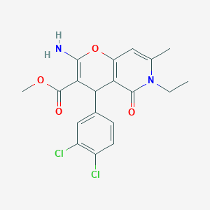 molecular formula C19H18Cl2N2O4 B2844987 methyl 2-amino-4-(3,4-dichlorophenyl)-6-ethyl-7-methyl-5-oxo-5,6-dihydro-4H-pyrano[3,2-c]pyridine-3-carboxylate CAS No. 825661-97-0