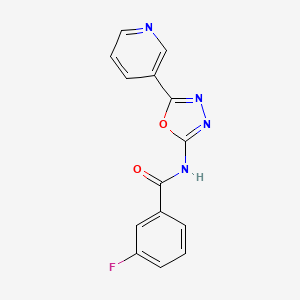 molecular formula C14H9FN4O2 B2845001 3-fluoro-N-(5-(pyridin-3-yl)-1,3,4-oxadiazol-2-yl)benzamide CAS No. 887892-82-2