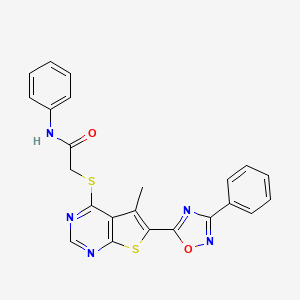 molecular formula C23H17N5O2S2 B2845003 2-{[5-methyl-6-(3-phenyl-1,2,4-oxadiazol-5-yl)thieno[2,3-d]pyrimidin-4-yl]sulfanyl}-N-phenylacetamide CAS No. 1797952-84-1