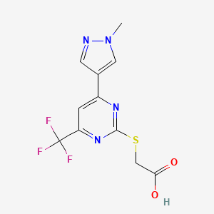 molecular formula C11H9F3N4O2S B2845005 ([4-(1-Methyl-1H-pyrazol-4-yl)-6-(trifluoromethyl)pyrimidin-2-yl]thio)acetic acid CAS No. 1006440-64-7