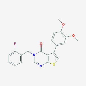 molecular formula C21H17FN2O3S B284501 5-(3,4-dimethoxyphenyl)-3-(2-fluorobenzyl)thieno[2,3-d]pyrimidin-4(3H)-one 