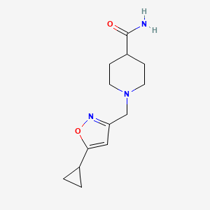 molecular formula C13H19N3O2 B2845020 1-[(5-Cyclopropyl-1,2-oxazol-3-yl)methyl]piperidine-4-carboxamide CAS No. 2415461-74-2