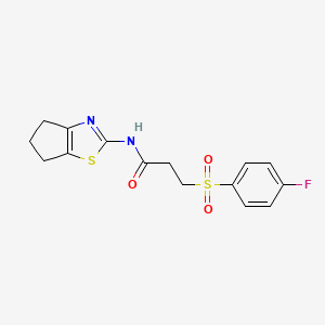 molecular formula C15H15FN2O3S2 B2845031 N-(5,6-dihydro-4H-cyclopenta[d]thiazol-2-yl)-3-((4-fluorophenyl)sulfonyl)propanamide CAS No. 895476-13-8