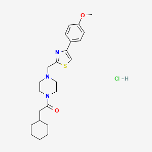 molecular formula C23H32ClN3O2S B2845035 2-Cyclohexyl-1-(4-((4-(4-methoxyphenyl)thiazol-2-yl)methyl)piperazin-1-yl)ethanone hydrochloride CAS No. 1327505-46-3