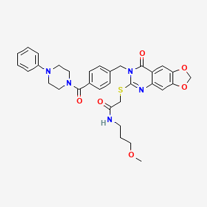 molecular formula C33H35N5O6S B2845039 N-(3-methoxypropyl)-2-((8-oxo-7-(4-(4-phenylpiperazine-1-carbonyl)benzyl)-7,8-dihydro-[1,3]dioxolo[4,5-g]quinazolin-6-yl)thio)acetamide CAS No. 689759-24-8