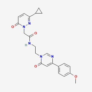 molecular formula C22H23N5O4 B2845049 2-(3-cyclopropyl-6-oxopyridazin-1(6H)-yl)-N-(2-(4-(4-methoxyphenyl)-6-oxopyrimidin-1(6H)-yl)ethyl)acetamide CAS No. 2034367-77-4