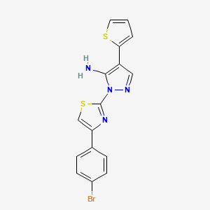 molecular formula C16H11BrN4S2 B2845051 1-[4-(4-溴苯基)-1,3-噻唑-2-基]-4-(2-噻吩基)-1H-吡唑-5-胺 CAS No. 956361-13-0