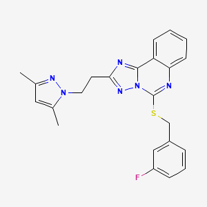 molecular formula C23H21FN6S B2845091 2-[2-(3,5-Dimethylpyrazol-1-yl)ethyl]-5-[(3-fluorophenyl)methylsulfanyl]-[1,2,4]triazolo[1,5-c]quinazoline CAS No. 896696-21-2