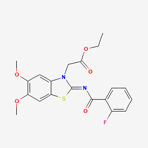 molecular formula C20H19FN2O5S B2845092 Ethyl 2-[2-(2-fluorobenzoyl)imino-5,6-dimethoxy-1,3-benzothiazol-3-yl]acetate CAS No. 895438-63-8