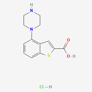 molecular formula C13H15ClN2O2S B2845104 4-(Piperazin-1-yl)benzo[b]thiophene-2-carboxylic acid hcl CAS No. 1700655-64-6