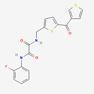 molecular formula C18H13FN2O3S2 B2845108 N1-(2-fluorophenyl)-N2-((5-(thiophene-3-carbonyl)thiophen-2-yl)methyl)oxalamide CAS No. 1798522-34-5