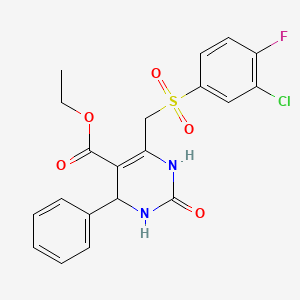 molecular formula C20H18ClFN2O5S B2845147 Ethyl 6-(((3-chloro-4-fluorophenyl)sulfonyl)methyl)-2-oxo-4-phenyl-1,2,3,4-tetrahydropyrimidine-5-carboxylate CAS No. 866349-08-8