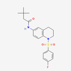 molecular formula C21H25FN2O3S B2845148 N-[1-(4-fluorophenyl)sulfonyl-3,4-dihydro-2H-quinolin-6-yl]-3,3-dimethylbutanamide CAS No. 941882-46-8