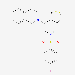 molecular formula C21H21FN2O2S2 B2845155 N-(2-(3,4-dihydroisoquinolin-2(1H)-yl)-2-(thiophen-3-yl)ethyl)-4-fluorobenzenesulfonamide CAS No. 954600-07-8