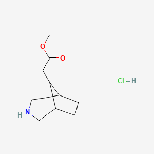 molecular formula C10H18ClNO2 B2845165 Methyl 2-(3-azabicyclo[3.2.1]octan-8-yl)acetate;hydrochloride CAS No. 2387595-51-7