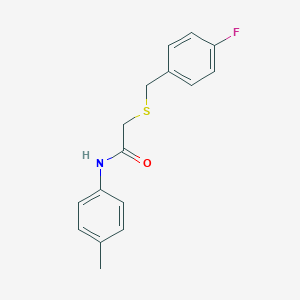 molecular formula C16H16FNOS B284517 2-[(4-fluorobenzyl)sulfanyl]-N-(4-methylphenyl)acetamide 