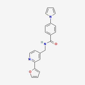 molecular formula C21H17N3O2 B2845179 N-((2-(furan-2-yl)pyridin-4-yl)methyl)-4-(1H-pyrrol-1-yl)benzamide CAS No. 2034439-16-0