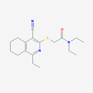 molecular formula C18H25N3OS B2845180 2-[(4-cyano-1-ethyl-5,6,7,8-tetrahydroisoquinolin-3-yl)sulfanyl]-N,N-diethylacetamide CAS No. 385786-71-0