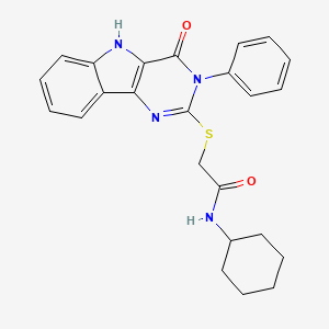 molecular formula C24H24N4O2S B2845189 N-cyclohexyl-2-[(4-oxo-3-phenyl-5H-pyrimido[5,4-b]indol-2-yl)sulfanyl]acetamide CAS No. 536703-68-1