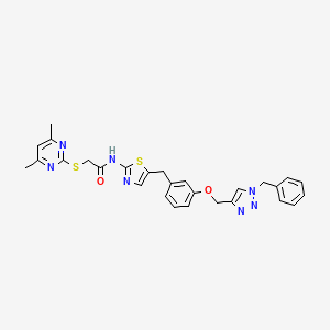 molecular formula C28H27N7O2S2 B2845201 N-(5-{3-[(1-Benzyl-1h-1,2,3-Triazol-4-Yl)methoxy]benzyl}-1,3-Thiazol-2-Yl)-2-[(4,6-Dimethylpyrimidin-2-Yl)sulfanyl]acetamide CAS No. 1862238-00-3