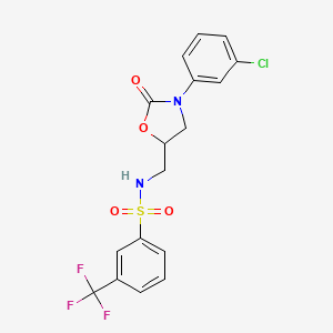 molecular formula C17H14ClF3N2O4S B2845208 N-((3-(3-chlorophenyl)-2-oxooxazolidin-5-yl)methyl)-3-(trifluoromethyl)benzenesulfonamide CAS No. 954601-56-0