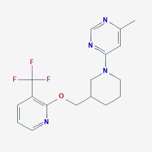 molecular formula C17H19F3N4O B2845209 4-Methyl-6-[3-[[3-(trifluoromethyl)pyridin-2-yl]oxymethyl]piperidin-1-yl]pyrimidine CAS No. 2379975-58-1