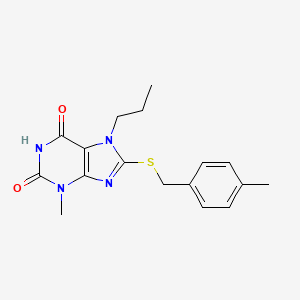 molecular formula C17H20N4O2S B2845211 3-methyl-8-((4-methylbenzyl)thio)-7-propyl-1H-purine-2,6(3H,7H)-dione CAS No. 303969-63-3