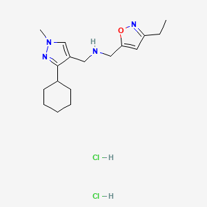 molecular formula C17H28Cl2N4O B2845214 N-[(3-Cyclohexyl-1-methylpyrazol-4-yl)methyl]-1-(3-ethyl-1,2-oxazol-5-yl)methanamine;dihydrochloride CAS No. 2418727-92-9