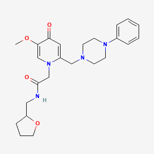 molecular formula C24H32N4O4 B2845218 2-(5-methoxy-4-oxo-2-((4-phenylpiperazin-1-yl)methyl)pyridin-1(4H)-yl)-N-((tetrahydrofuran-2-yl)methyl)acetamide CAS No. 921478-84-4