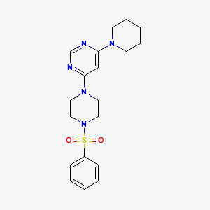 molecular formula C19H25N5O2S B2845223 4-(4-(Phenylsulfonyl)piperazin-1-yl)-6-(piperidin-1-yl)pyrimidine CAS No. 1203012-57-0