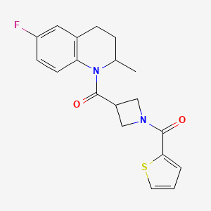 molecular formula C19H19FN2O2S B2845233 (3-(6-Fluoro-2-methyl-1,2,3,4-tetrahydroquinoline-1-carbonyl)azetidin-1-yl)(thiophen-2-yl)methanone CAS No. 1286706-22-6