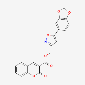 molecular formula C21H13NO7 B2845253 (5-(benzo[d][1,3]dioxol-5-yl)isoxazol-3-yl)methyl 2-oxo-2H-chromene-3-carboxylate CAS No. 1105203-58-4