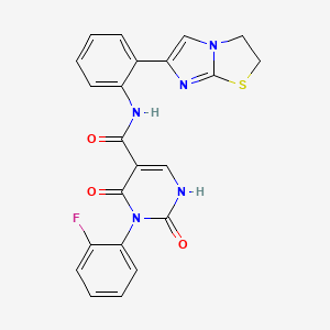 molecular formula C22H16FN5O3S B2845262 N-(2-(2,3-dihydroimidazo[2,1-b]thiazol-6-yl)phenyl)-3-(2-fluorophenyl)-2,4-dioxo-1,2,3,4-tetrahydropyrimidine-5-carboxamide CAS No. 2034327-43-8