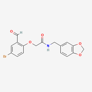 molecular formula C17H14BrNO5 B2845291 N-(1,3-苯并二氧杂环[5.1.1]戊-5-基甲基)-2-(4-溴-2-甲酰基苯氧基)乙酰胺 CAS No. 874971-51-4