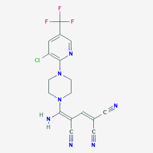 molecular formula C17H13ClF3N7 B2845294 4-氨基-4-{4-[3-氯-5-(三氟甲基)-2-吡啶基]哌嗪基}-1,3-丁二烯-1,1,3-三羧腈 CAS No. 338410-25-6