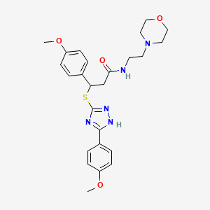 molecular formula C25H31N5O4S B2845301 3-(4-methoxyphenyl)-3-((3-(4-methoxyphenyl)-1H-1,2,4-triazol-5-yl)thio)-N-(2-morpholinoethyl)propanamide CAS No. 690249-11-7