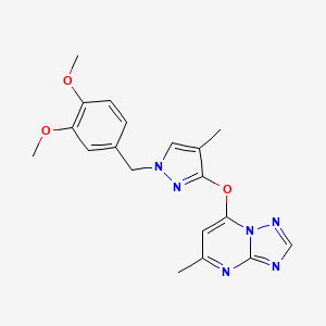 molecular formula C19H20N6O3 B2845302 7-[1-[(3,4-Dimethoxyphenyl)methyl]-4-methylpyrazol-3-yl]oxy-5-methyl-[1,2,4]triazolo[1,5-a]pyrimidine CAS No. 300683-50-5