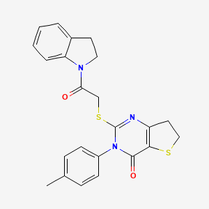 molecular formula C23H21N3O2S2 B2845308 2-((2-(indolin-1-yl)-2-oxoethyl)thio)-3-(p-tolyl)-6,7-dihydrothieno[3,2-d]pyrimidin-4(3H)-one CAS No. 686771-25-5