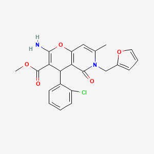 molecular formula C22H19ClN2O5 B2845329 methyl 2-amino-4-(2-chlorophenyl)-6-(furan-2-ylmethyl)-7-methyl-5-oxo-5,6-dihydro-4H-pyrano[3,2-c]pyridine-3-carboxylate CAS No. 758704-41-5